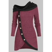 Lovely Casual Patchwork Wine Red Knee Length Plus 