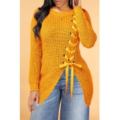 Lovely Trendy Bandage Design Yellow Sweater
