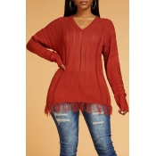 Lovely Chic Tassel Design Brown Sweater