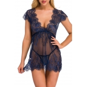 Lovely Sexy See-through Lace Dark Blue  Babydolls
