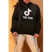 Lovely Casual Letter Black Plus Size Hoodie