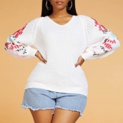 Lovely Casual Embroidered White Sweater