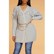 Lovely Chic Tassel Design Grey Cardigan