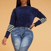 Lovely Chic Striped Deep Blue Sweater