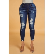 Lovely Work Broken Holes Blue Jeans