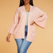 Lovely Casual Patchwork Light Pink Cardigan