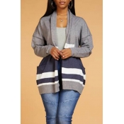 Lovely Casual Color-lump Patchwork Grey Cardigan