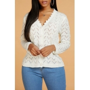 Lovely Sweet V Neck Hollow-out White Cardigan