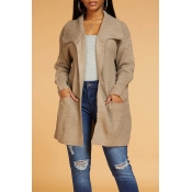 Lovely Casual Turndown Collar Pocket Patched Grey 