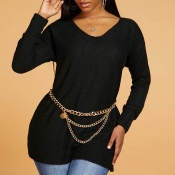 Lovely Casual O Neck Black Sweater