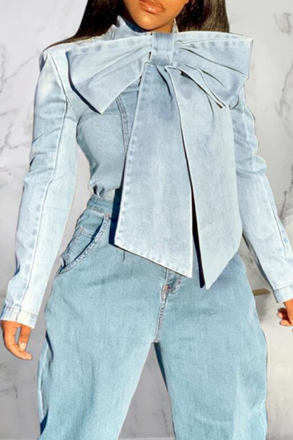 Lovely Casual Knot Design Blue Coat