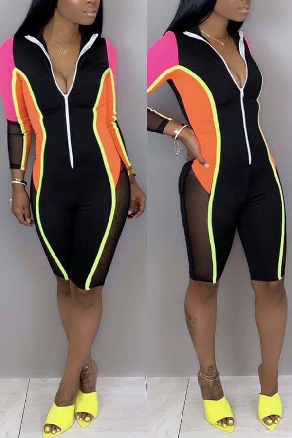 Lovely Chic Patchwork Orange One-piece Romper