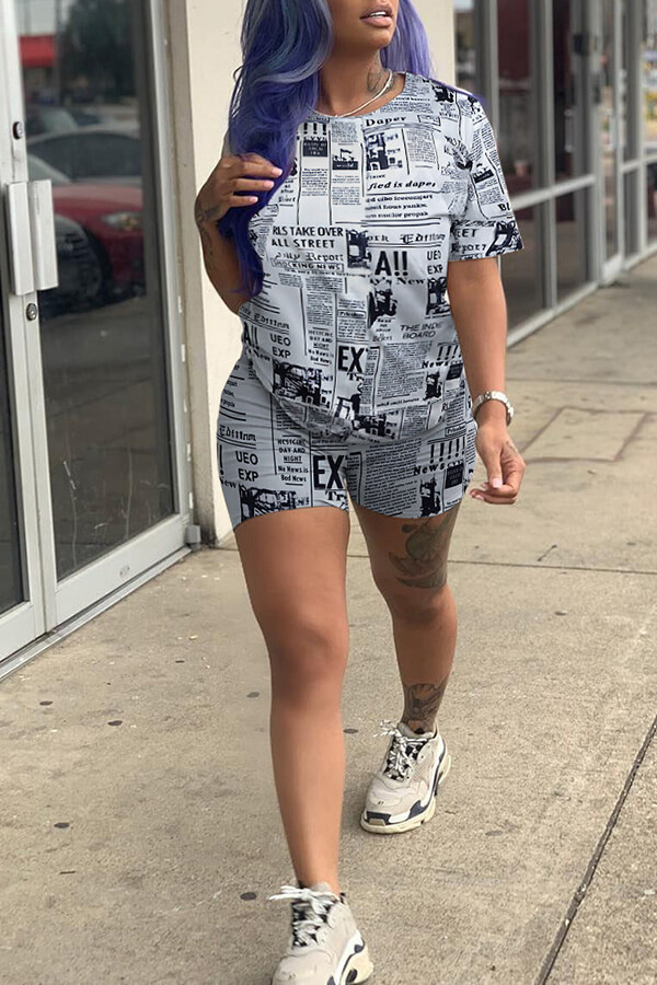 Lovely Casual Letter Print White Two-piece Shorts Set