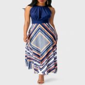 Lovely Casual Striped Print Dark Blue Length Dress