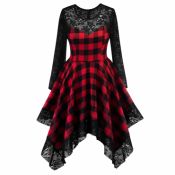 Lovely Casual Patchwork Plaid Print Red Plus Size 