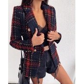 Lovely Casual Plaid Buttons Design Red Blazer