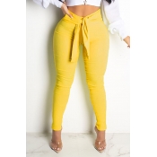 Lovely Chic Basic Knot Design Yellow Pants