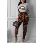 Lovely Casual Leopard Brown Two-piece Pants Set