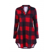 Lovely Casual Plaid Print Red Plus Size Blouse