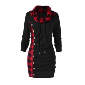 Lovely Casual Patchwork Black Knee Length Plus Siz
