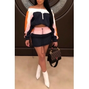 Lovely Casual Patchwork Dark Blue Two-piece Skirt 
