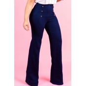 Lovely Chic Button Design Blue Jeans