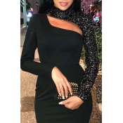 Lovely Party Hollow-out Black Mid Calf Dress