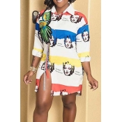 Lovely Casual Basic Print White Mini Dress