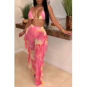 LW Bra Tie Dye Flounce Design Pants Set