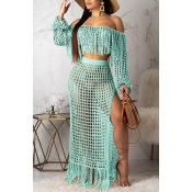 Lovely Hollow-out Cyan Beach Dress