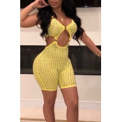 Lovely Chic Hollow-out Yellow One-piece Romper