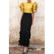 Lovely Chic Flounce Yellow Two-piece Skirt Set