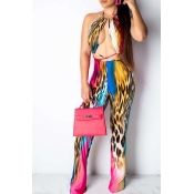 Lovely Casual Hollow-out Print Multicolor One-piec