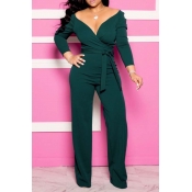 Lovely Chic Deep V Neck Green One-piece Jumpsuit