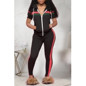 Lovely Casual Striped Black Two-piece Pants Set