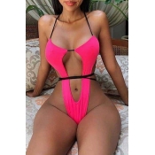 Lovely Hollow-out Rose Red One-piece Swimsuit