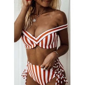 Lovely Striped Red Two-piece Swimsuit