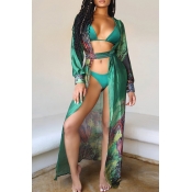 Lovely Print Green Two-piece Swimsuit(With Lining)