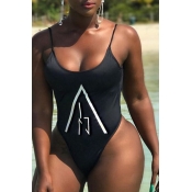 Lovely Print Black One-piece Swimsuit