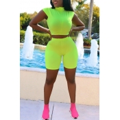 Lovely Casual Skinny Green Two-piece Shorts Set