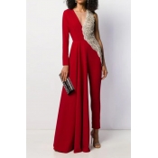Lovely Trendy Patchwork Red Jumpsuit