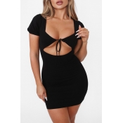 Lovely Sexy Hollow-out Black Mini Dress