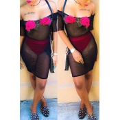 Lovely Sexy Embroidery Print Black Mini Dress