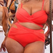 Lovely Hollow-out Red Plus Size Two-piece Swimsuit