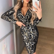 Lovely Trendy Print Black Knee Length Dress
