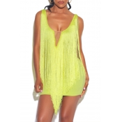 Lovely Chic Tassel Design Yellow Mini Dress