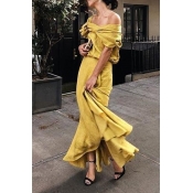 Lovely Casual One Shoulder Yellow Ankle Length Tru