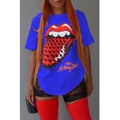 LW COTTON Casual Basic Letter Print White Royal Bl