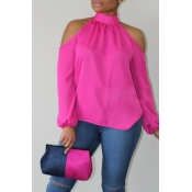 Lovely Trendy Dew Shoulder Pink Blouse
