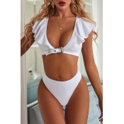 Lovely Flounce White Two-piece Swimsuit